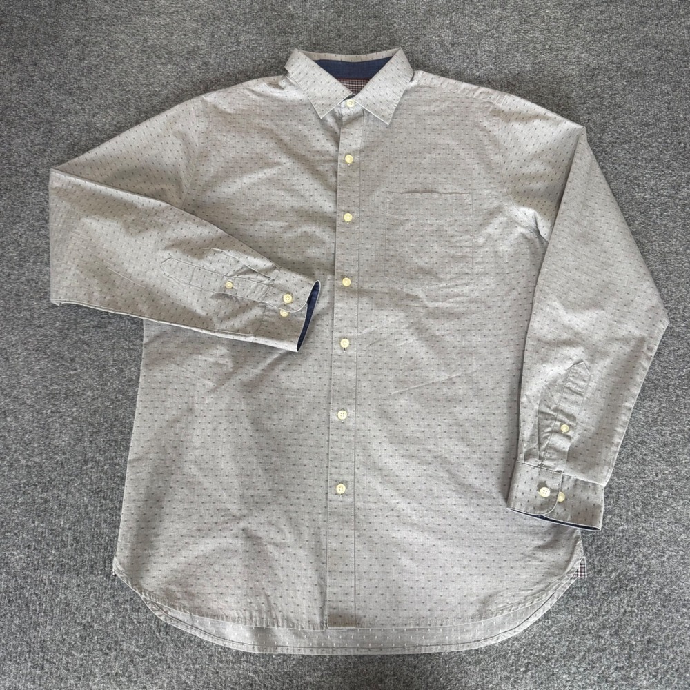 Van Heusen Mens Classic Fit Grey Pattern Button Down Shirt Medium 15-15.5 Casual